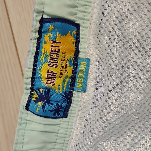 MENS SURF SOCIETY Blue LINED SWIM SHORTS SIZE Medium new with tags UV protec - Picture 4 of 6